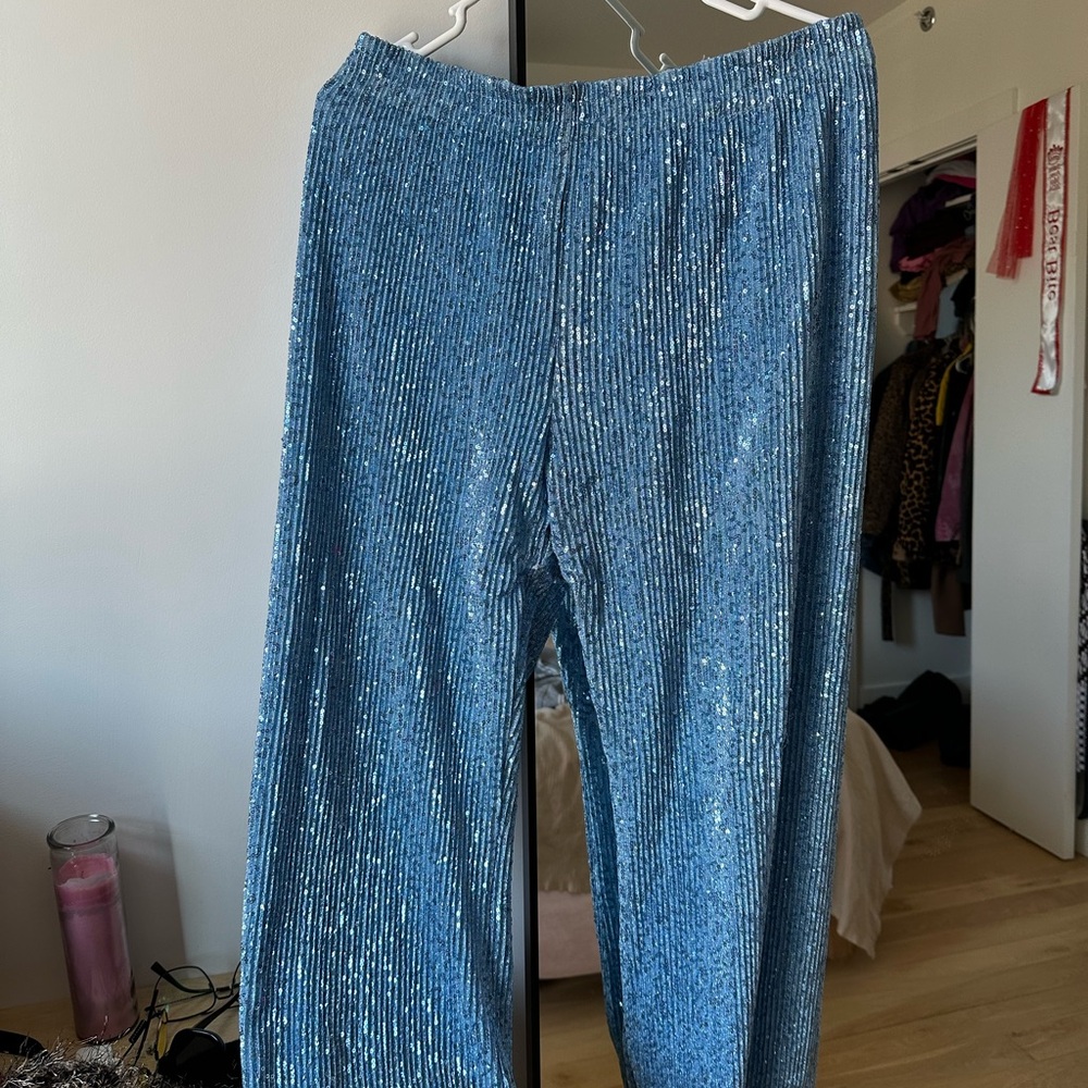Shimmering Blue Sequin Pants